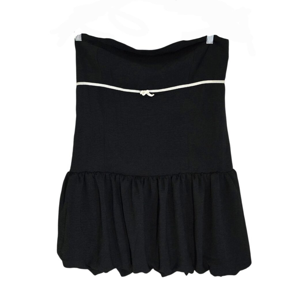 Aeropostale Womens Black Solid Strapless Drop Waist Bubble Dress Bow Size XL NWT